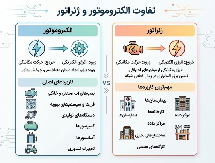 تفاوت الکتروموتور و ژنراتور