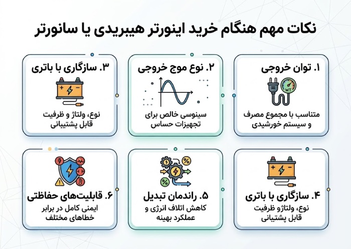 هنگام خرید اینورتر هیبریدی یا سانورتر به چه نکاتی توجه کنیم؟
